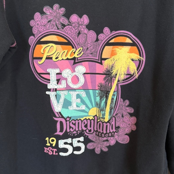 Disneyland Parks Full Zip Hoodie "Peace Love" Black Purple Women’s Size XL - Picture 4 of 11